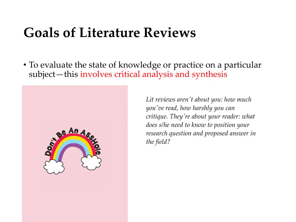 goals of literature reviews