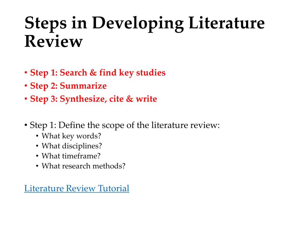 steps in developing literature review
