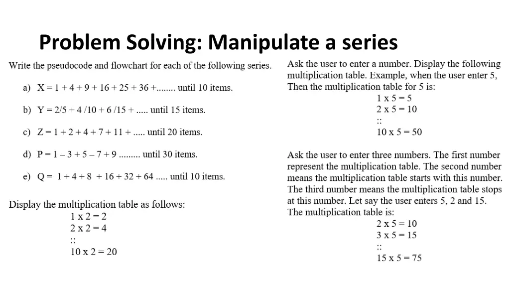 problem solving manipulate a series 10