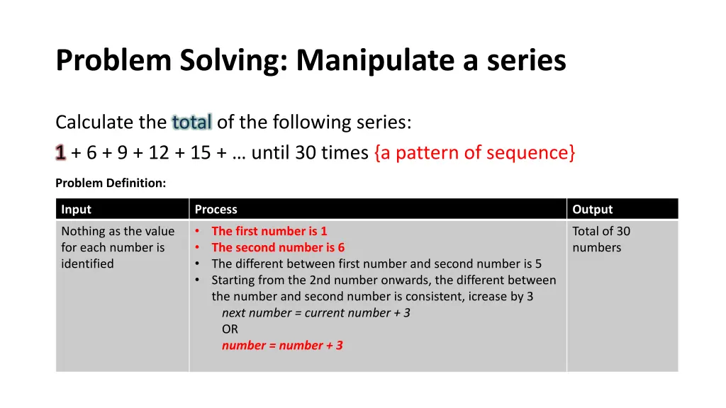 problem solving manipulate a series 4