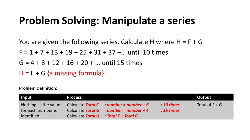 problem solving manipulate a series 7