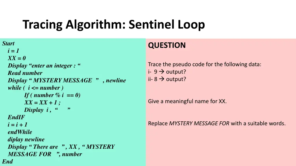 tracing algorithm sentinel loop 1