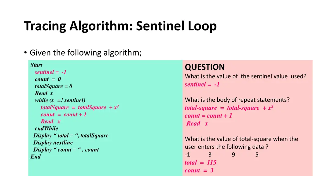 tracing algorithm sentinel loop