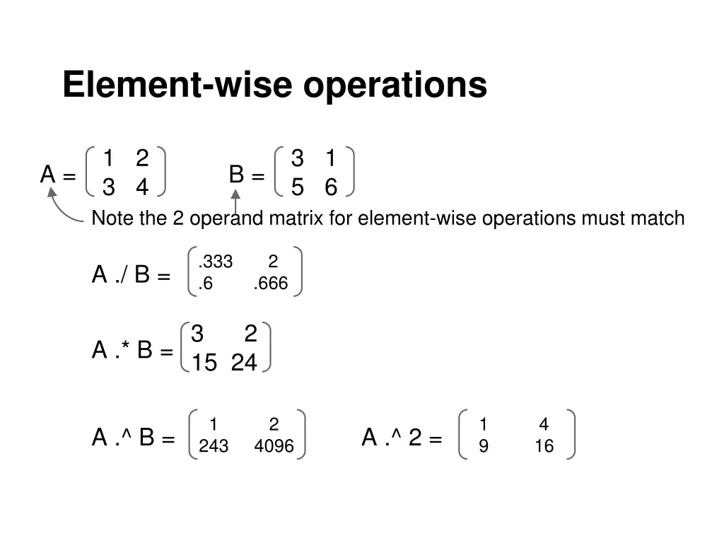 element wise operations