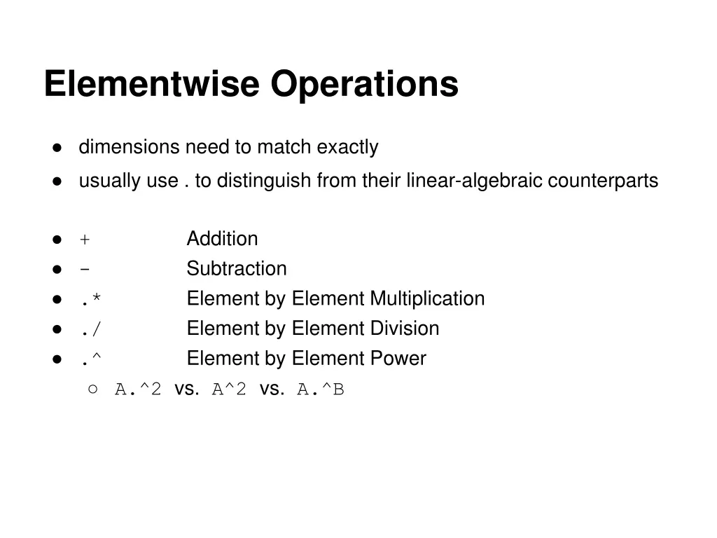 elementwise operations
