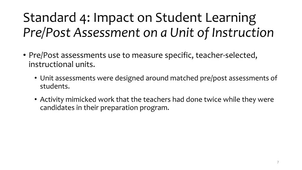 standard 4 impact on student learning pre post