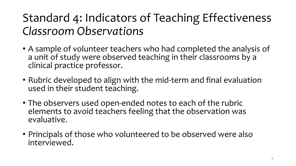 standard 4 indicators of teaching effectiveness