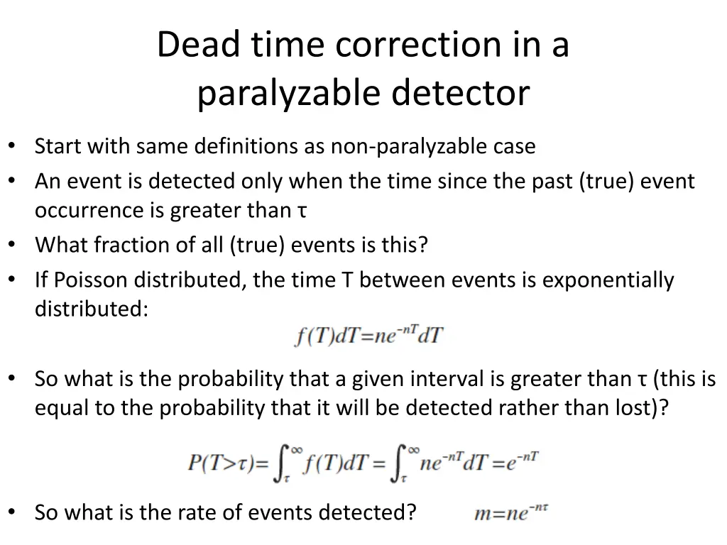 dead time correction in a paralyzable detector