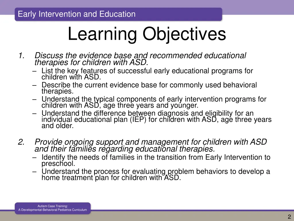 early intervention and education learning