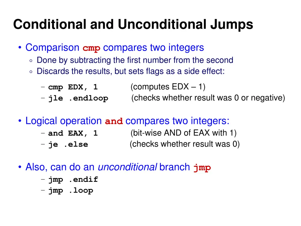 conditional and unconditional jumps
