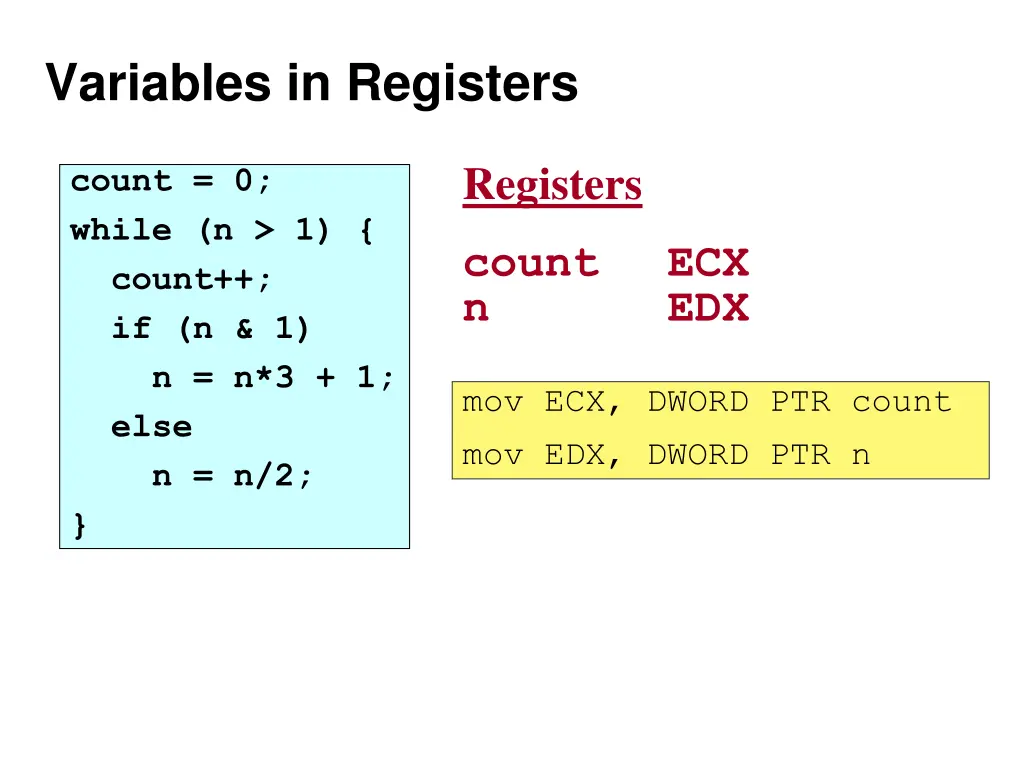 variables in registers