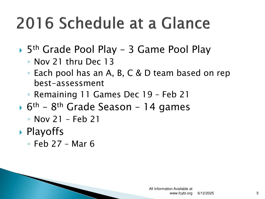 5 th grade pool play 3 game pool play nov 21 thru