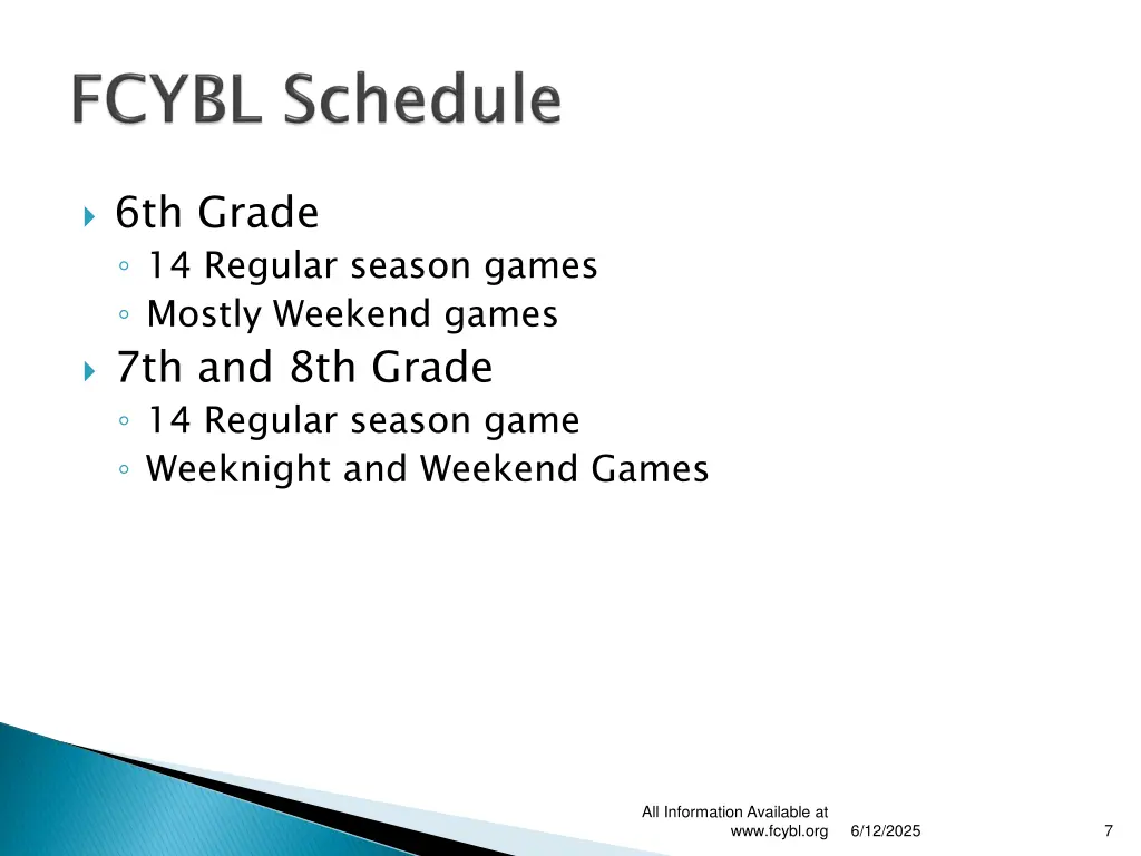 6th grade 14 regular season games mostly weekend