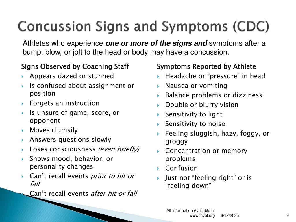 athletes who experience one or more of the signs