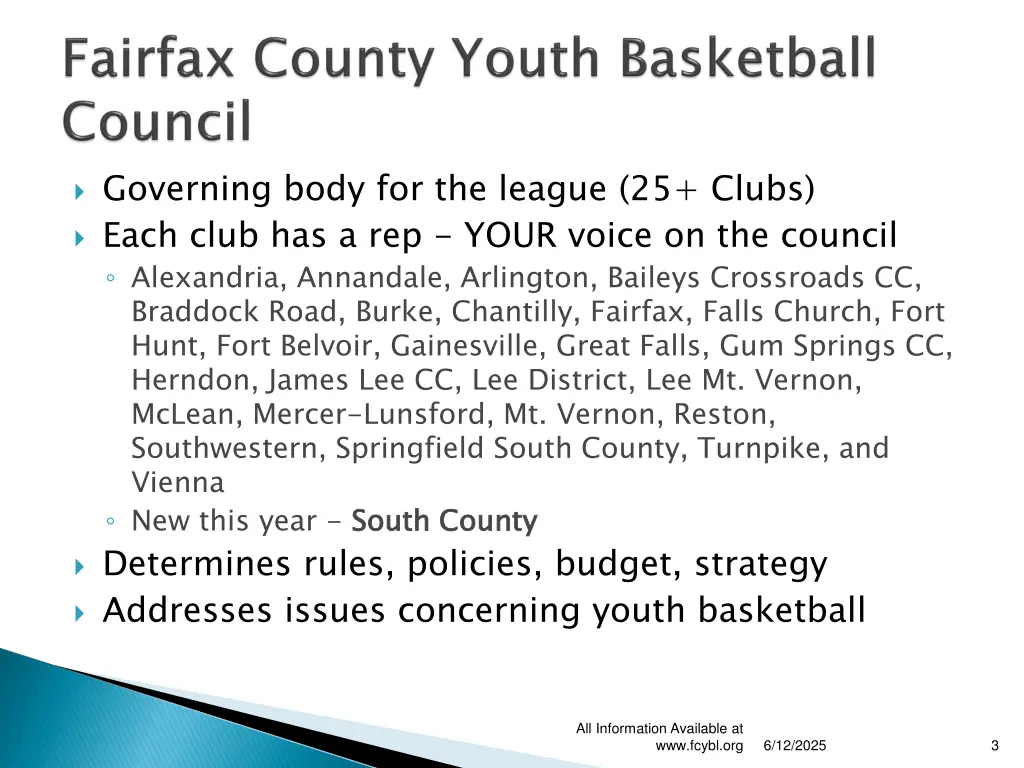 governing body for the league 25 clubs each club
