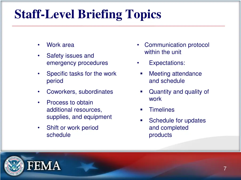 staff level briefing topics