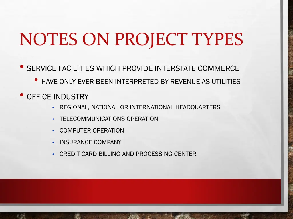 notes on project types