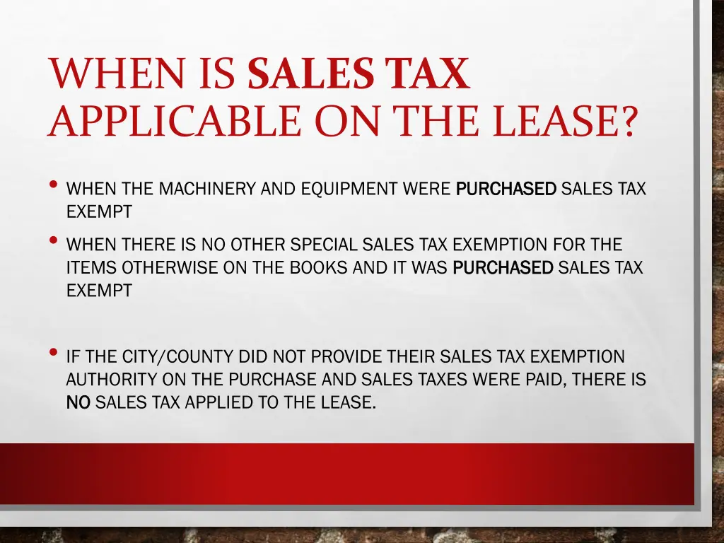 when is sales tax applicable on the lease