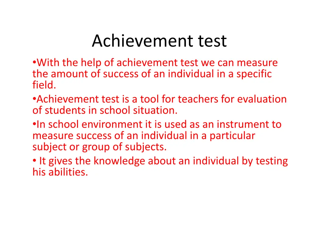 achievement test with the help of achievement