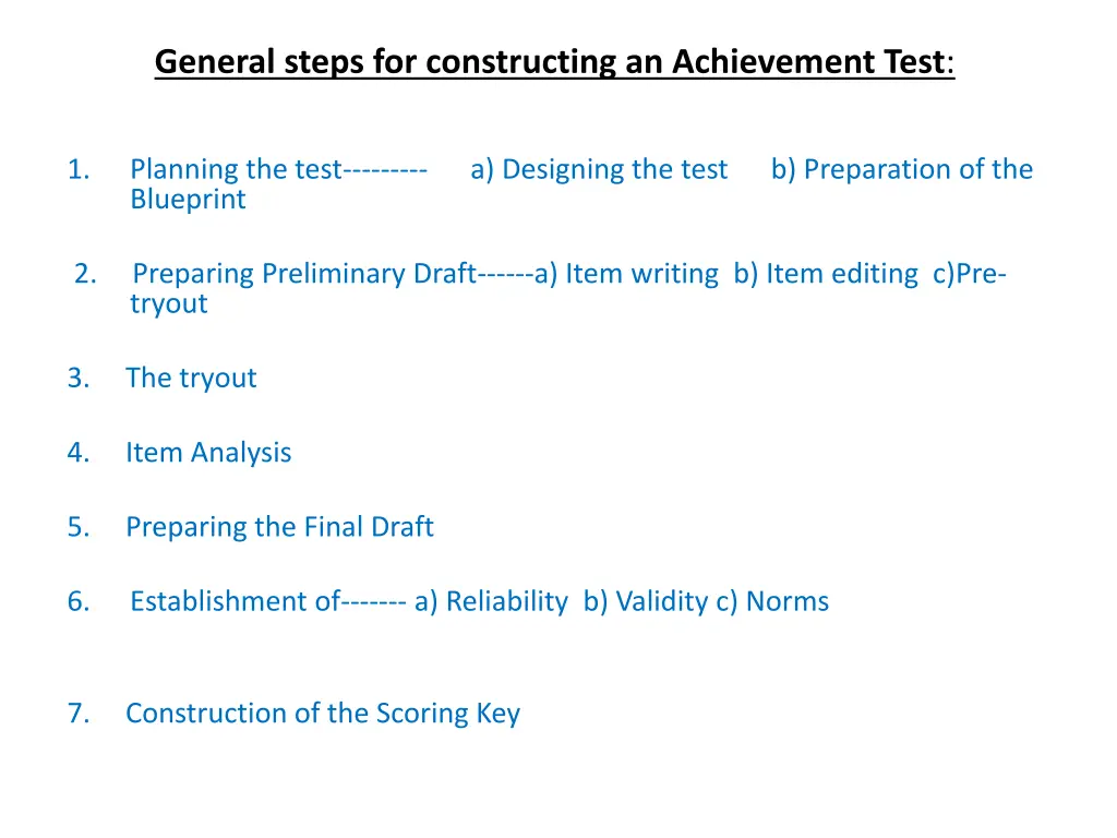general steps for constructing an achievement test