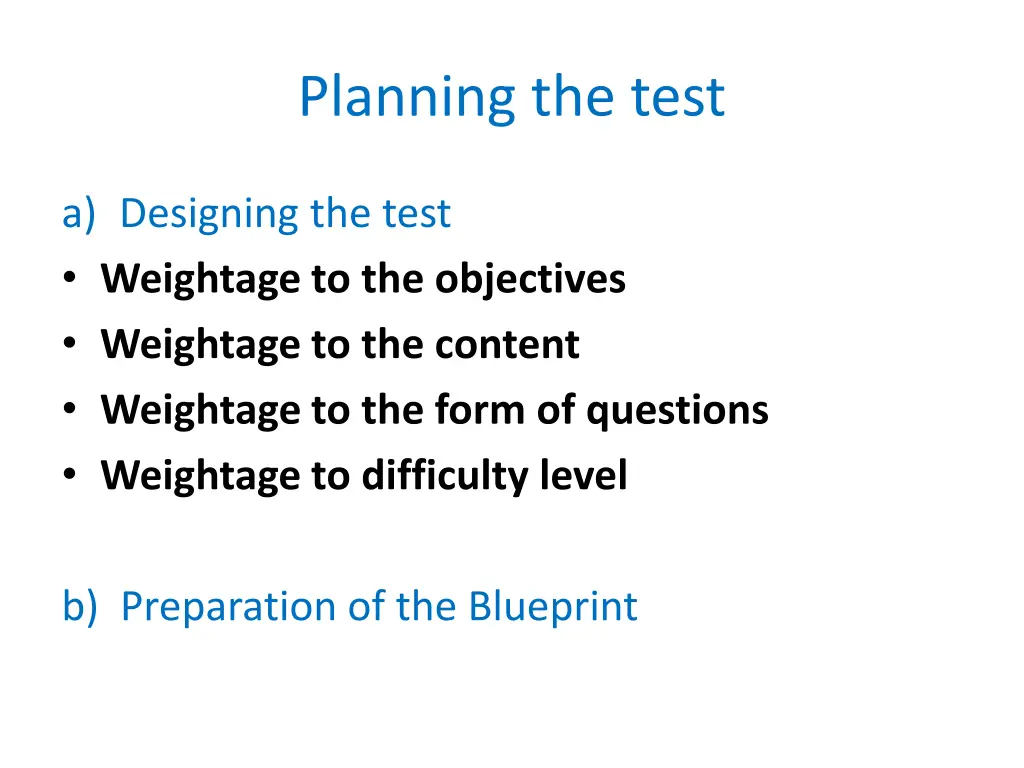 planning the test