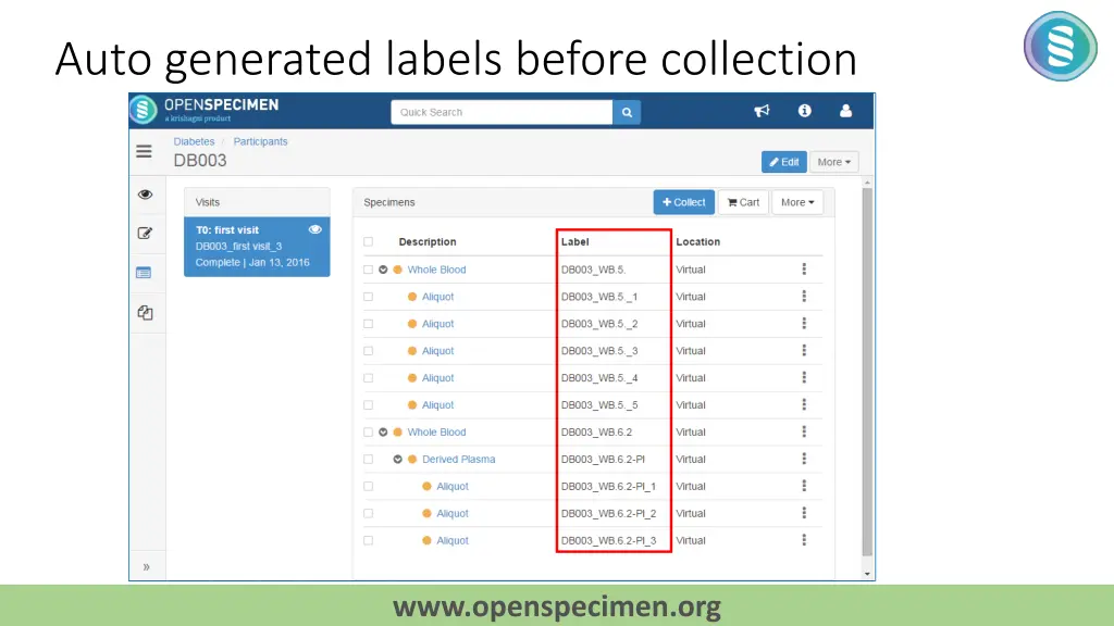 auto generated labels before collection