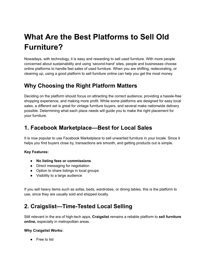 what are the best platforms to sell old furniture