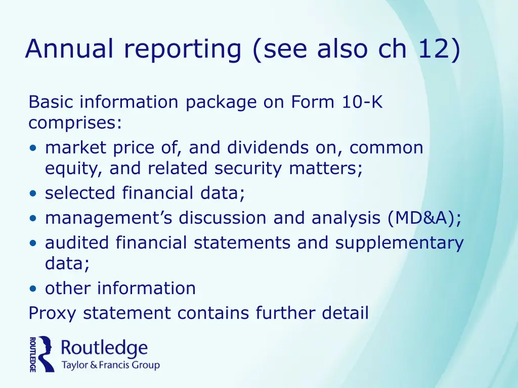 annual reporting see also ch 12