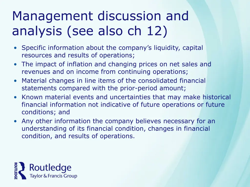 management discussion and analysis see also ch 12