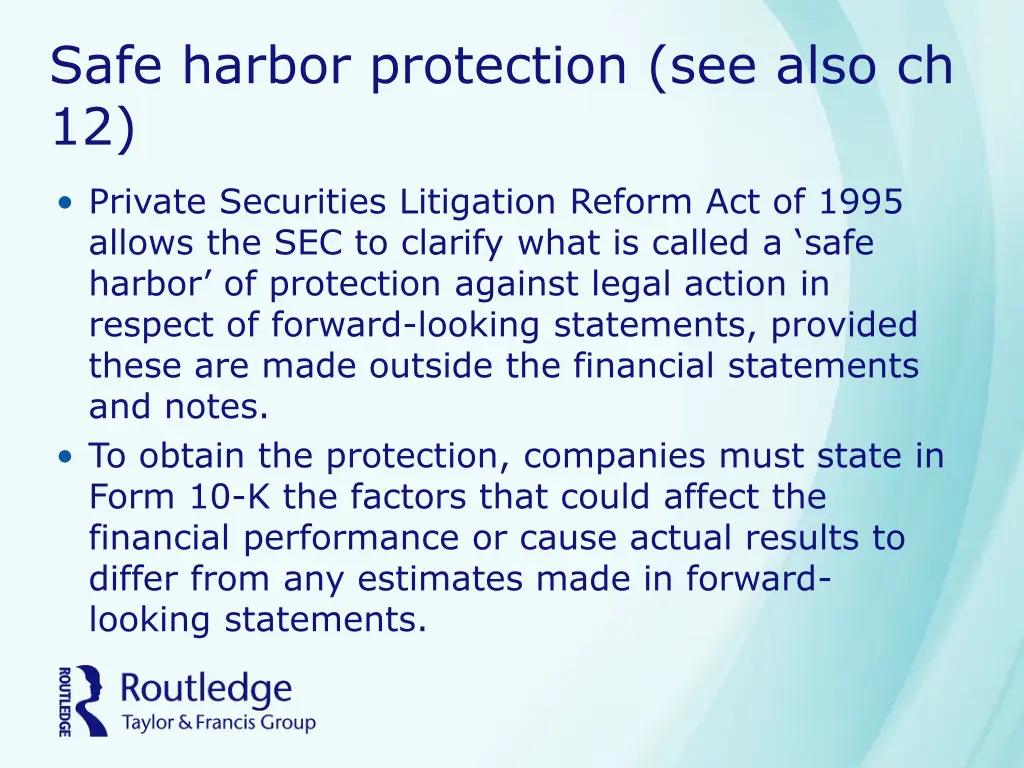 safe harbor protection see also ch 12