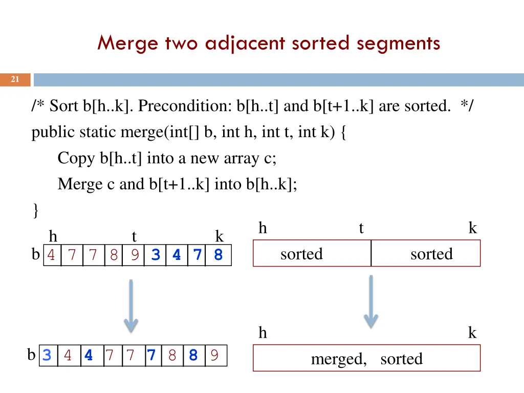 merge two adjacent sorted segments 1