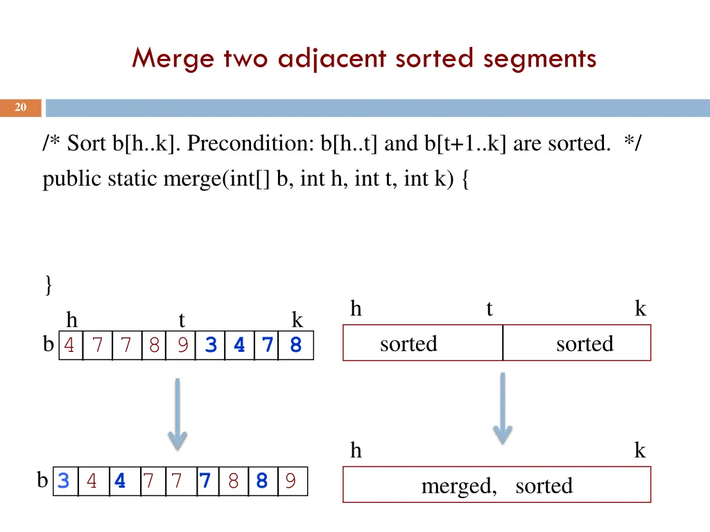 merge two adjacent sorted segments