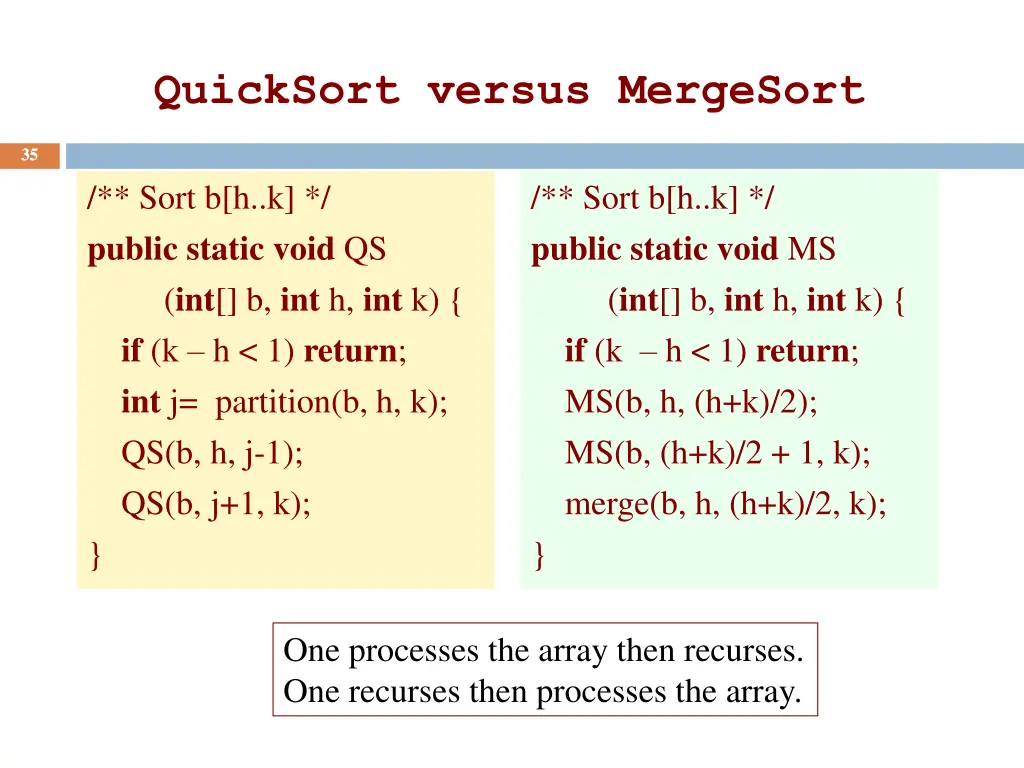 quicksort versus mergesort