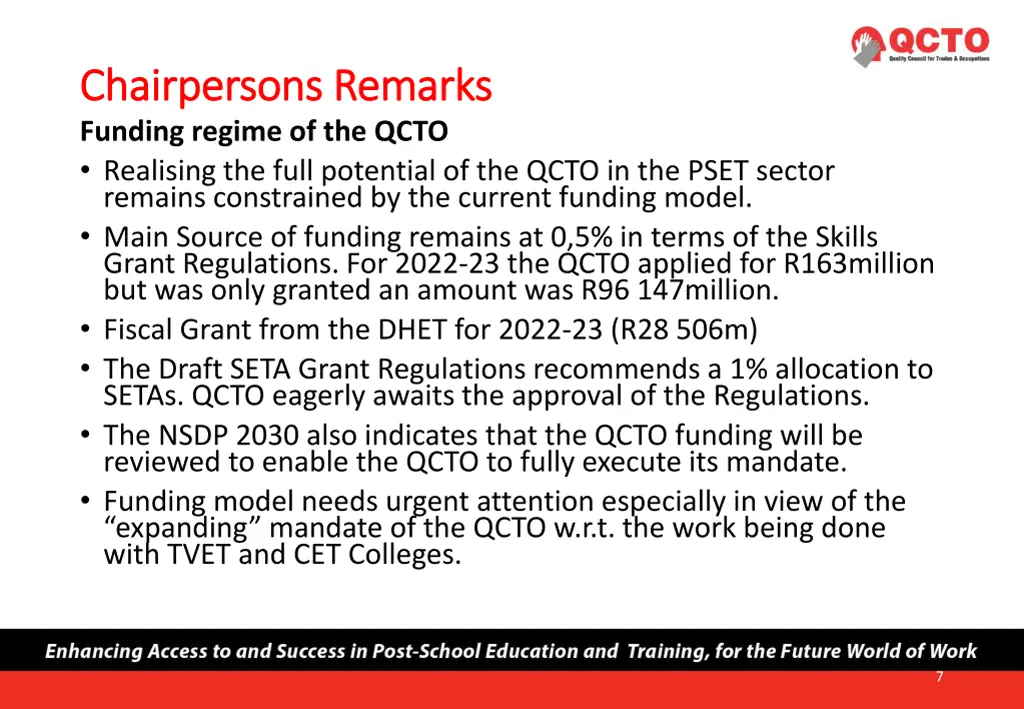 chairpersons remarks chairpersons remarks funding