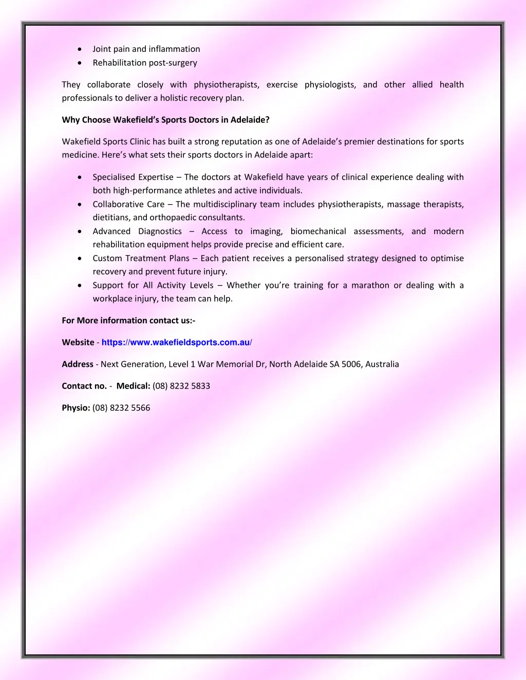 joint pain and inflammation rehabilitation post