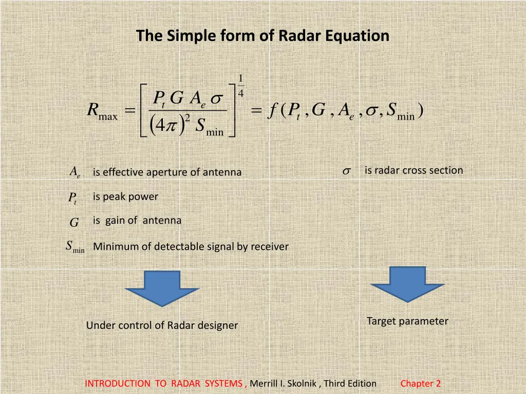 the simple form of radar equation