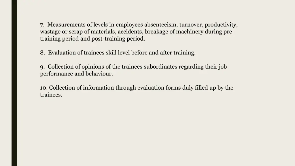 7 measurements of levels in employees absenteeism