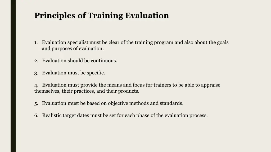 principles of training evaluation