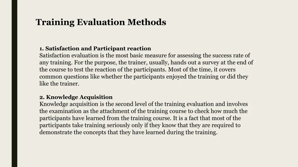 training evaluation methods