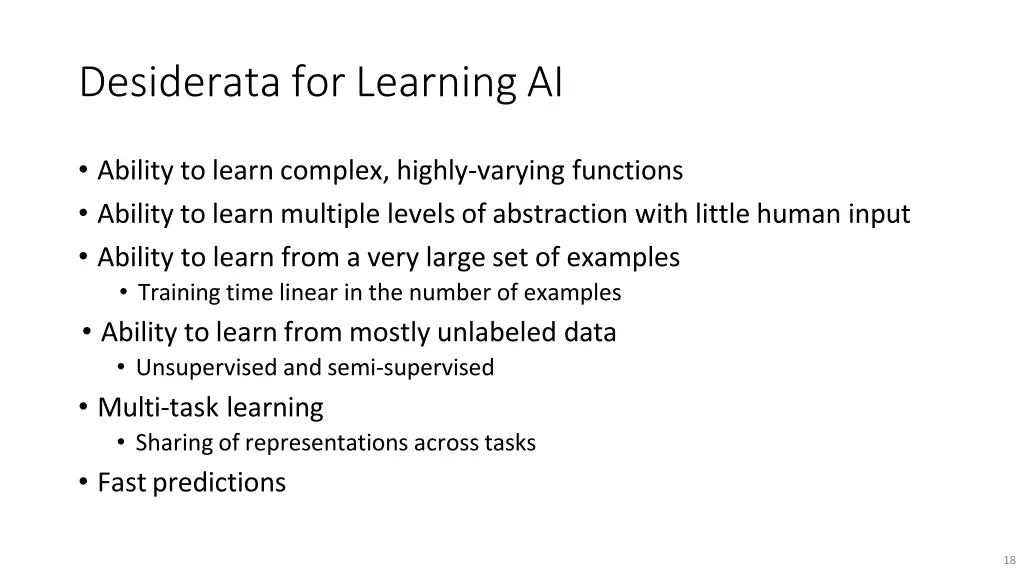 desiderata for learning ai