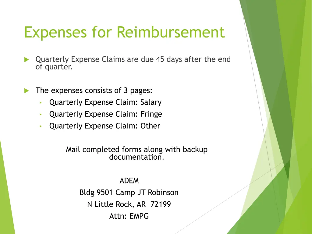 expenses for reimbursement