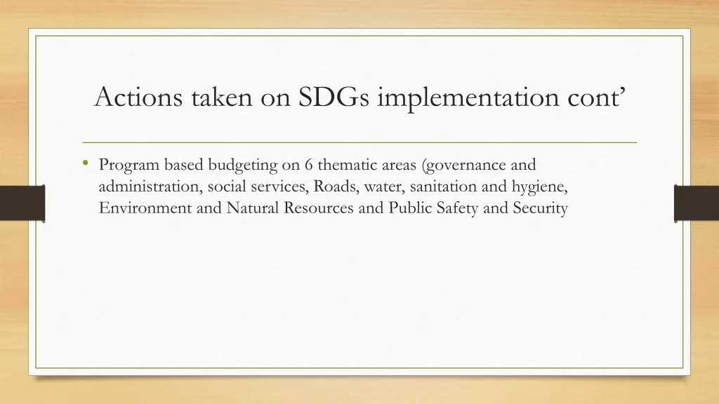 actions taken on sdgs implementation cont