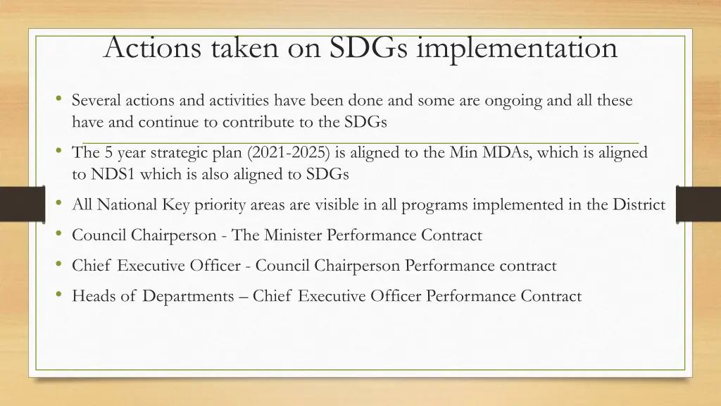 actions taken on sdgs implementation
