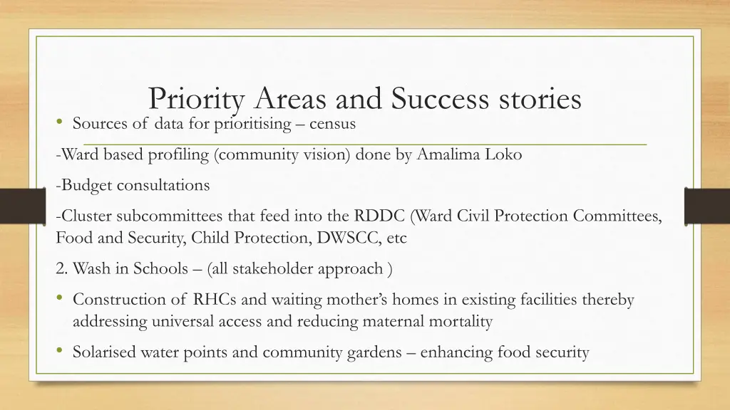 priority areas and success stories sources