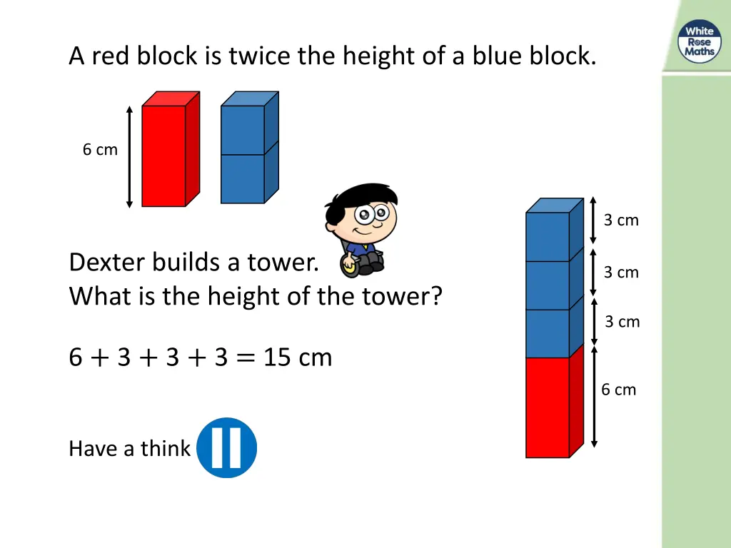 a red block is twice the height of a blue block