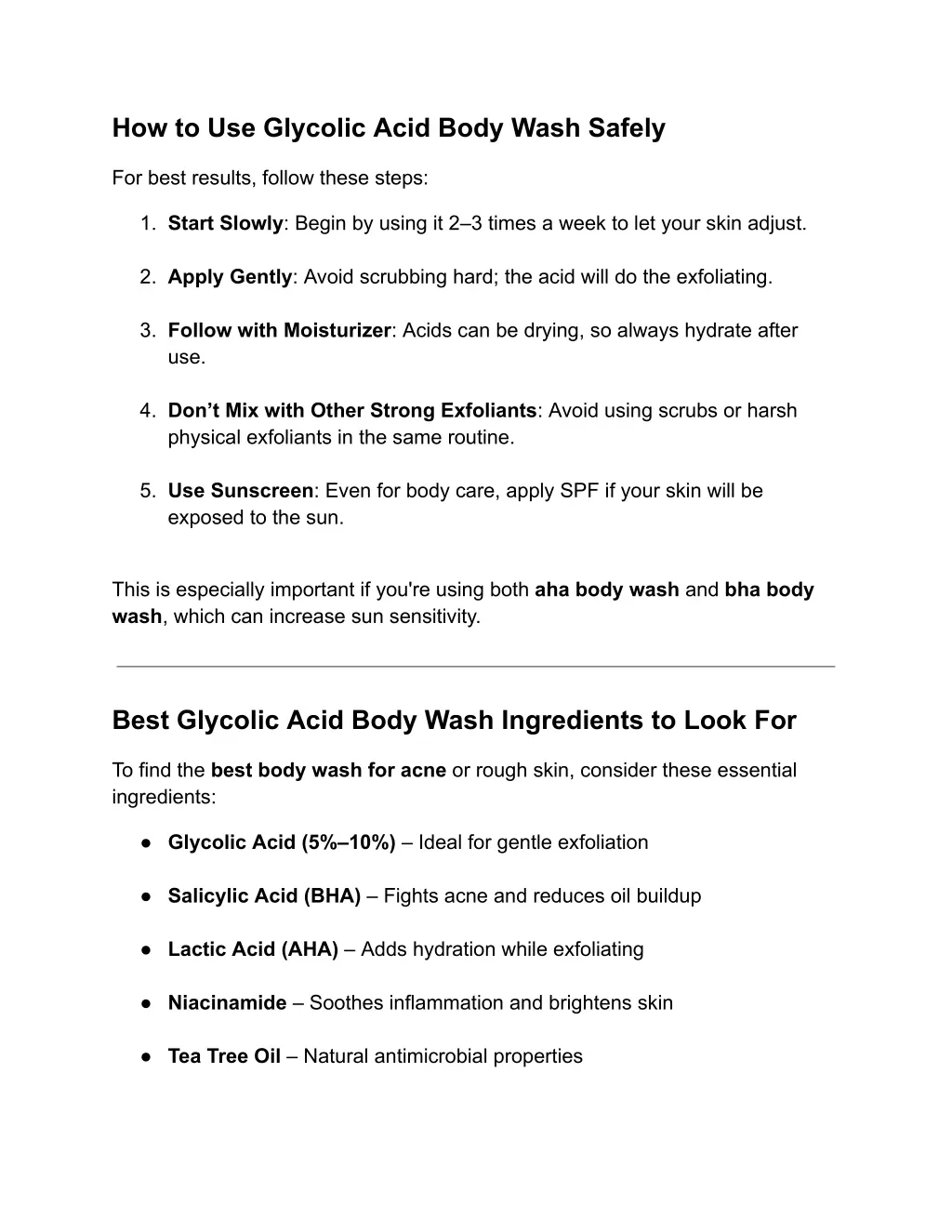 how to use glycolic acid body wash safely