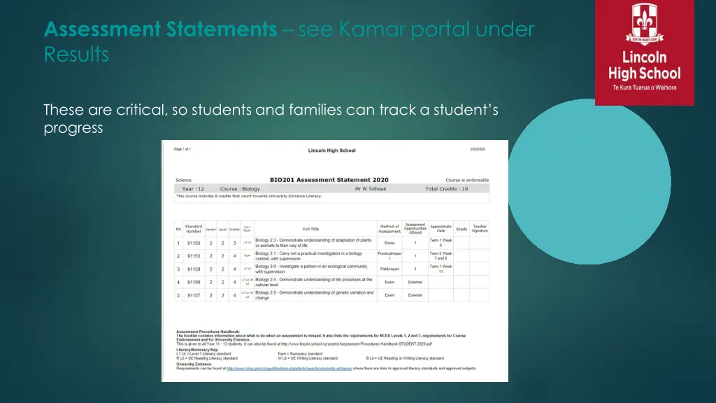 assessment statements see kamar portal under