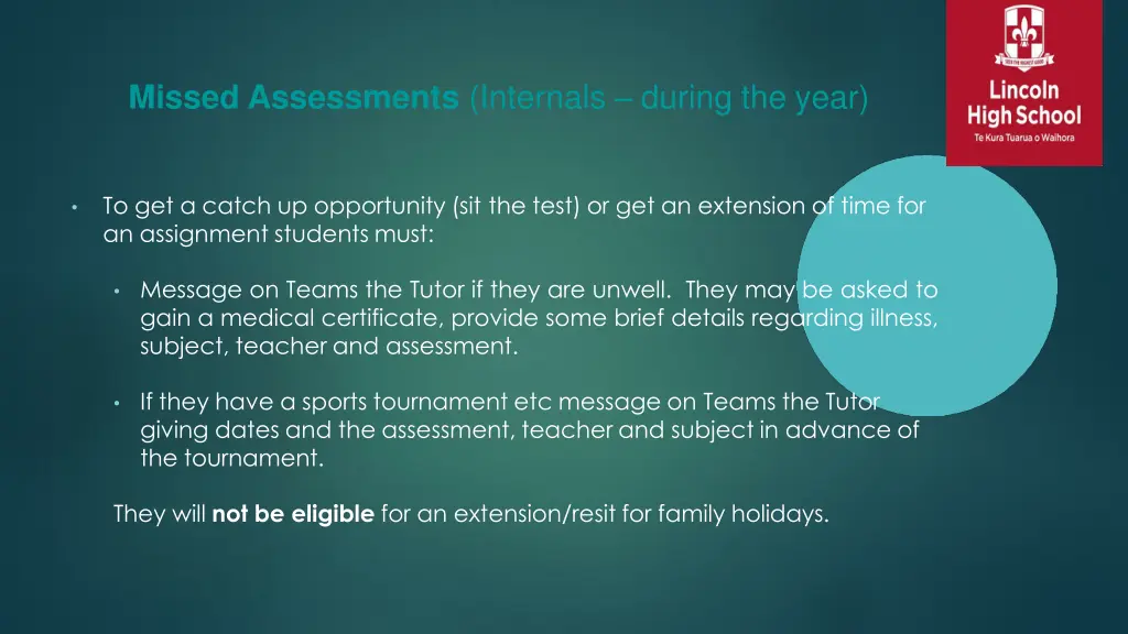 missed assessments internals during the year