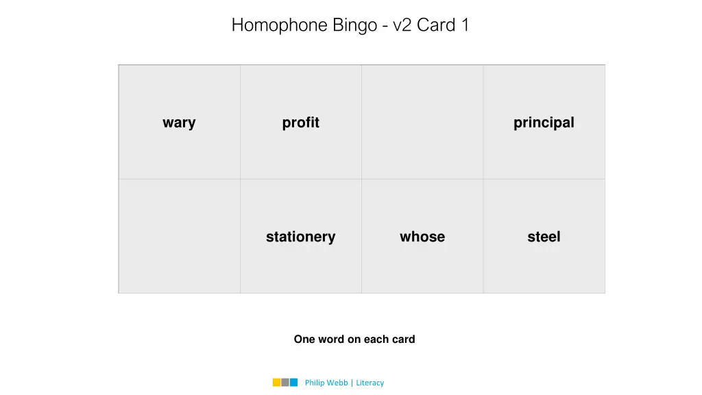 homophone bingo v2 card 1