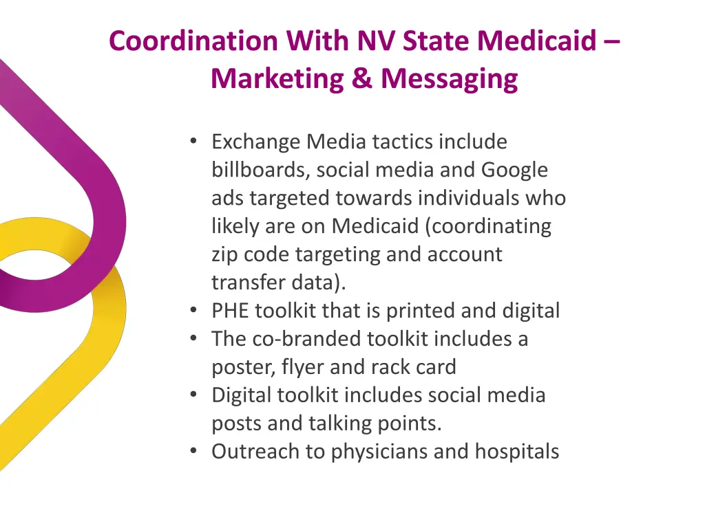 coordination with nv state medicaid marketing